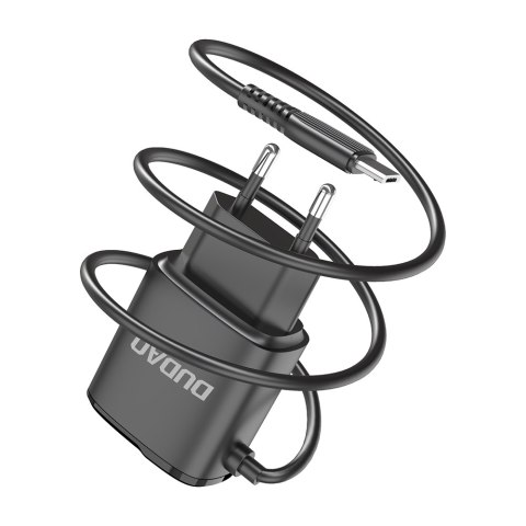 Ładowarka sieciowa 2x USB z wbudowanym kablem micro USB 12W czarny Ładowarka sieciowa 2x USB z wbudowanym kablem micro USB 12W czarny