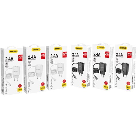 Ładowarka sieciowa 2x USB z wbudowanym kablem micro USB 12W czarny Ładowarka sieciowa 2x USB z wbudowanym kablem micro USB 12W czarny