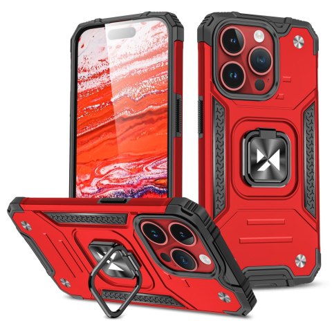 Pancerne etui z uchwytem na palec do iPhone 15 Pro Ring Armor czerwone Pancerne etui z uchwytem na palec do iPhone 15 Pro Ring Armor czerwone
