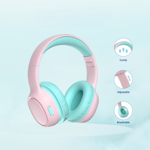 Słuchawki bezprzewodowe KH02 Bluetooth dla dzieci bezpieczne z kontrolą głośności - różowe Słuchawki bezprzewodowe KH02 Bluetooth dla dzieci bezpieczne z kontrolą głośności - różowe