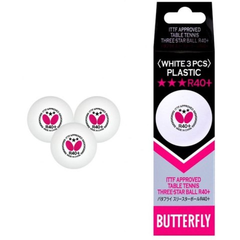 Piłeczki do tenisa stołowego Butterfly R40+ *** 3 szt S924903 biały Piłeczki do tenisa stołowego Butterfly R40+ *** 3 szt S924903 biały