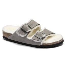 Klapki damskie/męskie ocieplane Birkenstock Arizona Shearling Stone Coin zamsz z wełną owczą regular szerokie (1017402) 44.0