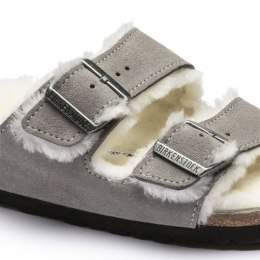 Klapki damskie/męskie ocieplane Birkenstock Arizona Shearling Stone Coin zamsz z wełną owczą regular szerokie (1017402) 44.0