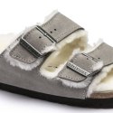 Klapki damskie/męskie ocieplane Birkenstock Arizona Shearling Stone Coin zamsz z wełną owczą narrow wąskie (1017403) 45.0