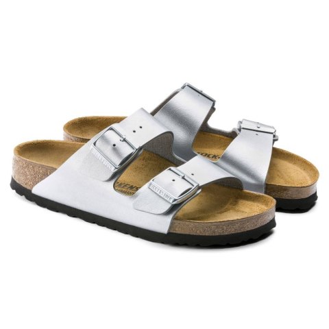 Klapki damskie Birkenstock srebrne Arizona Birko-Flor Silver regular szerokie (1012282) 38.0