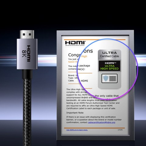 Kabel przewód HDMI 2.1 8K certyfikowany 5 m - szary Kabel przewód HDMI 2.1 8K certyfikowany 5 m - szary