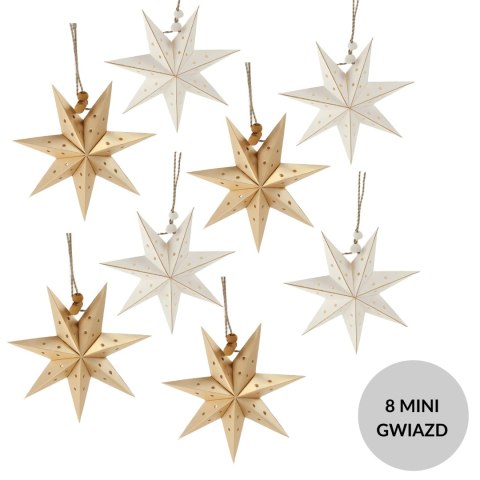 Zestaw 8 gwiazdek papierowych składanych 10cm - złote i białe Zestaw 8 gwiazdek papierowych składanych 10cm - złote i białe